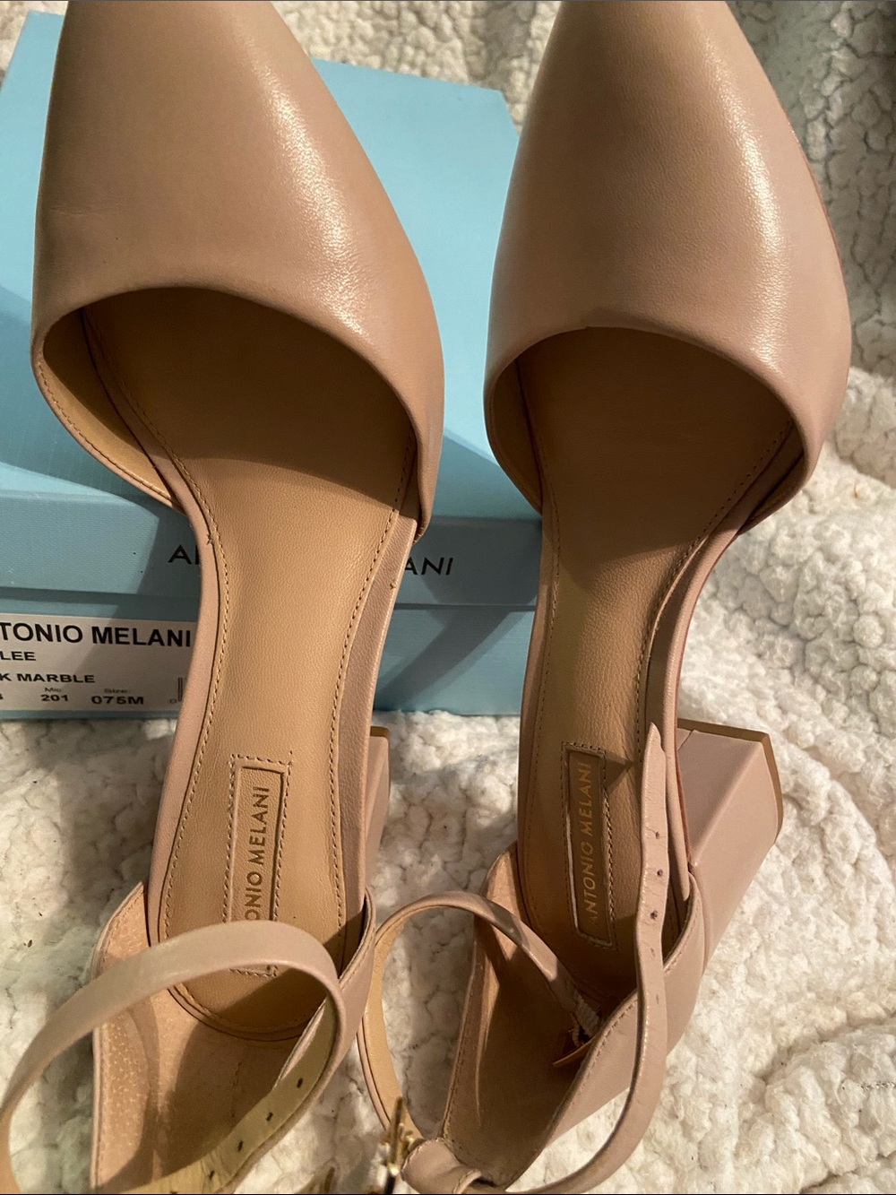 ANTONIO MELANI Pink Marble Block Heel Ankle Strap Pumps - Picture 15 of 16
